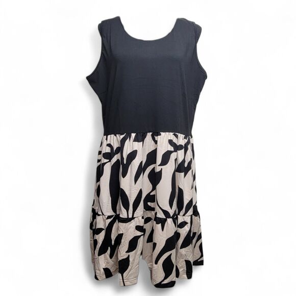 Auselily Dresses & Skirts - Auselily Dress Women's 2X Black Floral Print Pockets Sleeveless Casual Flowy NWT